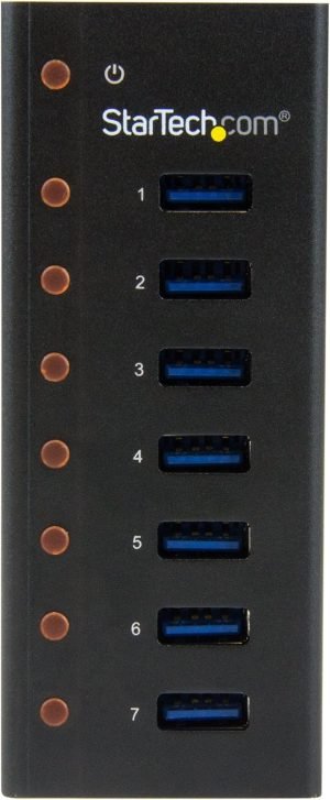 StarTech.com 7 Port USB 3.0 Hub (5 Gbps) – Metal Enclosure – Desktop or Wall Mountable – Rugged & industrial Powered USB Expander and Splitter Hub (ST7300U3M)