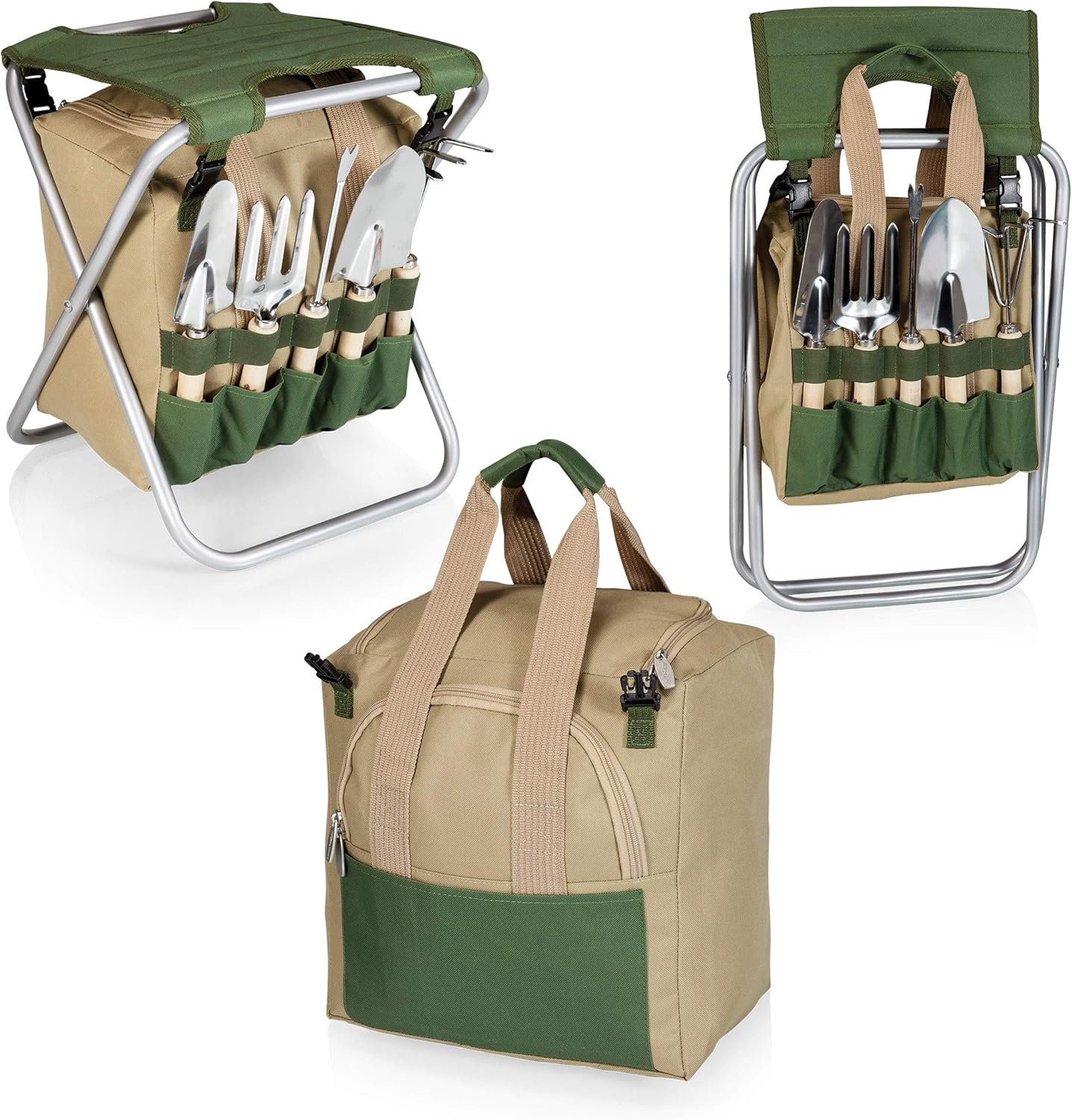 ONIVA - a Picnic Time brand Gardener Folding Seat With Tools, Garden Stool With Detachable Storage Tote Bag, Portable Chair Seat With Garden Tools Set Organizer, (Olive Green With Beige Accents) - Image 11