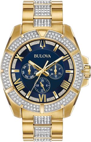 Bulova Men’s Crystals Phantom Gold Tone Stainless Steel 6-Hand Multi-Function Quartz Watch Style: 98C128