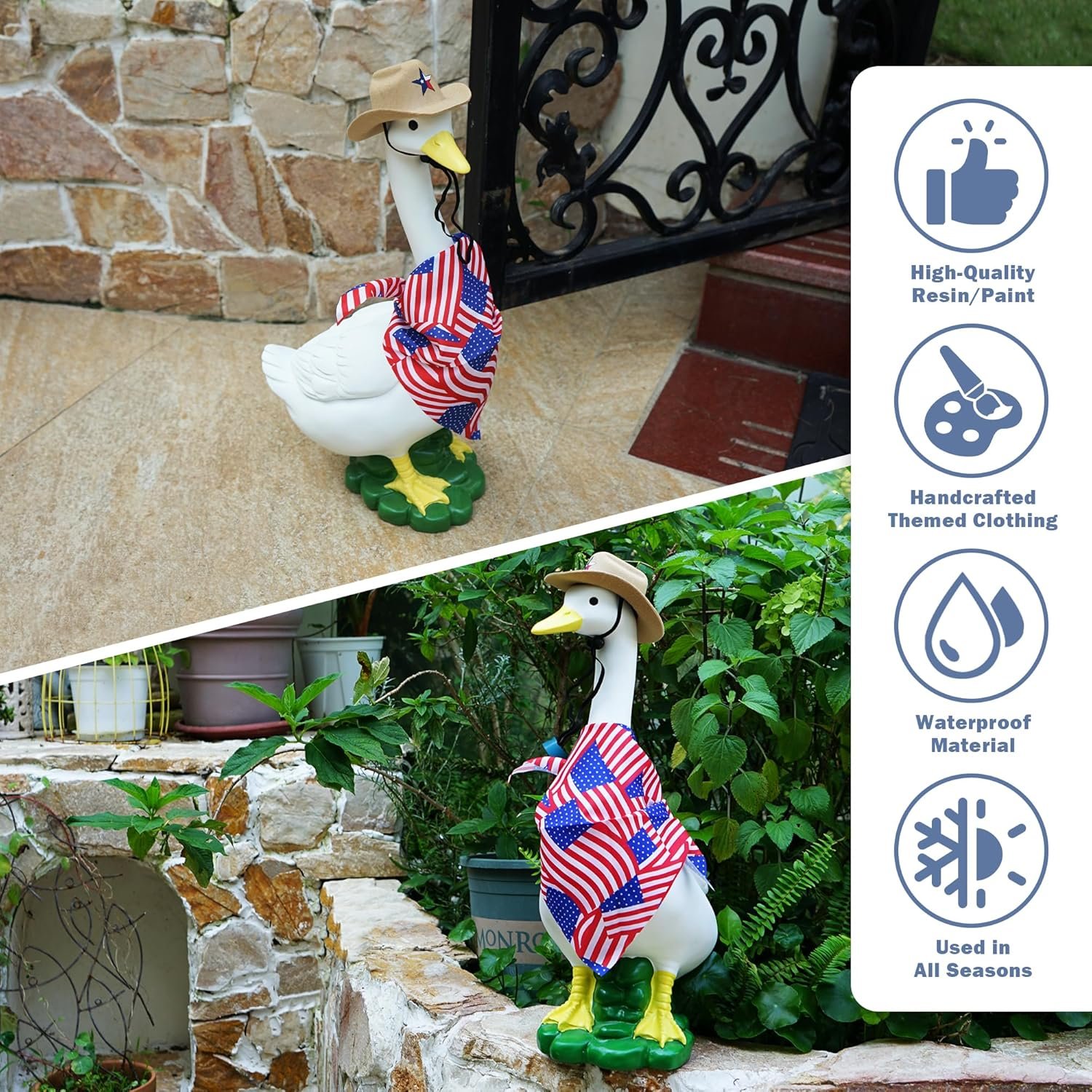 Porch Goose Garden Statue with Outfit - Large Goose Garden Lawn Decor, Big Duck Sculpture, 20″ Resin Animal Figurine for Patio/Balcony/Front, Yard Art Lawn Ornaments, Housewarming Women Gifts - Image 5