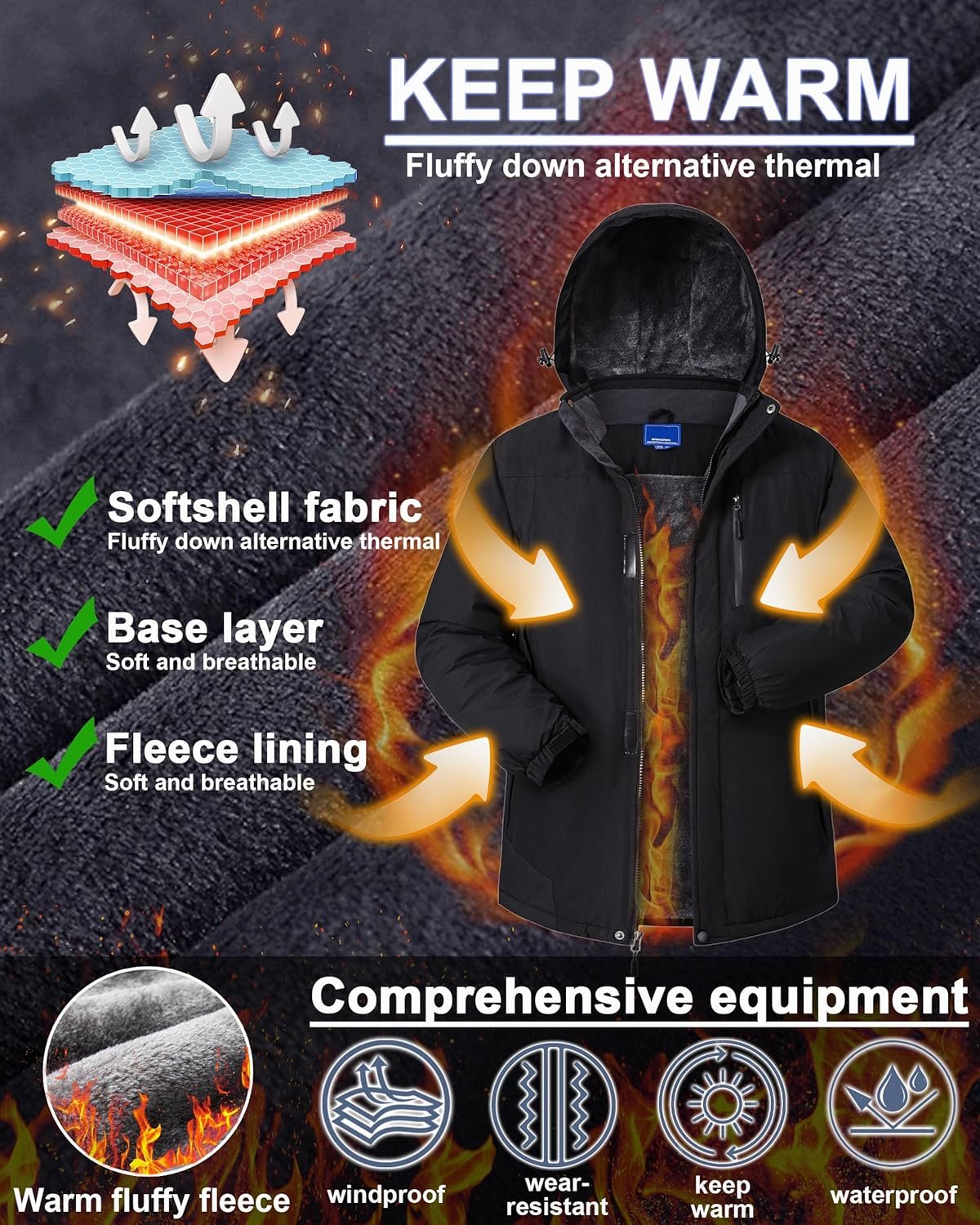 Winter Jackets Coats for Men Waterproof Ski Snow Coat - Image 4