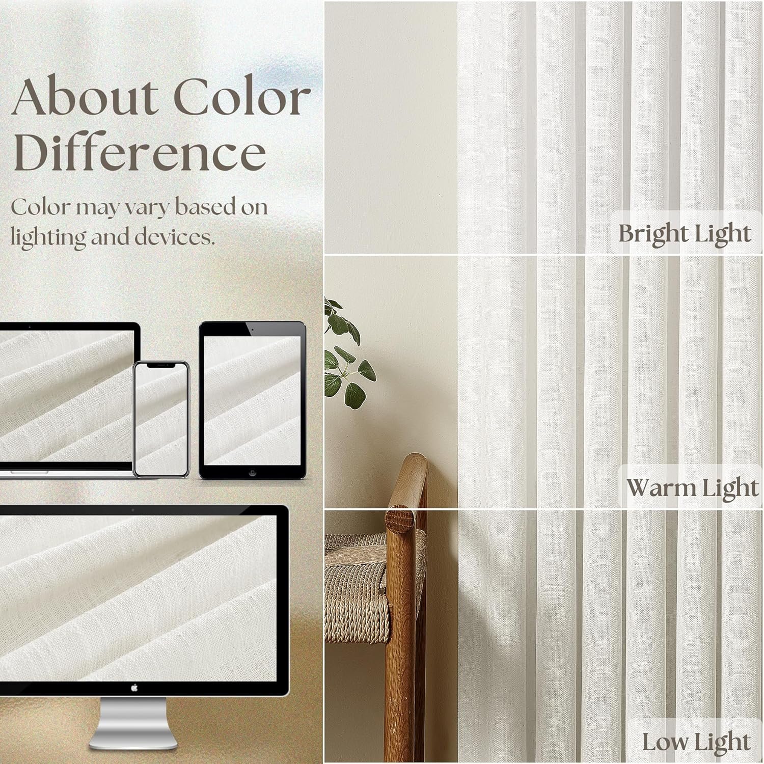 Beige White Linen Curtains Pinch Pleated 84 Inches Long for Living Room Bedroom Pleat with Rings Back Tab Semi Sheer Curtains 84 Inch Length 2 Panels Set Light Filtering Farmhouse Drapes - Image 4