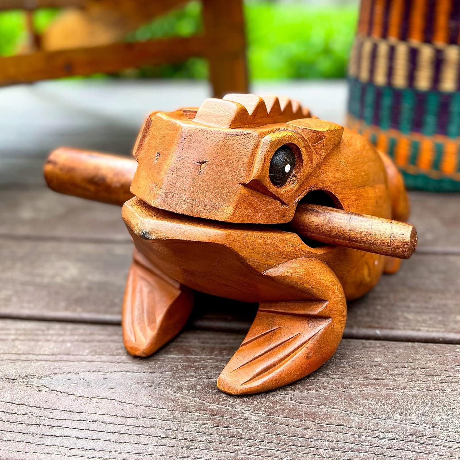 Deluxe Super-Jumbo 13" Wood Frog Guiro Rasp - Percussion Musical Instrument Tone Block - Wooden Instrument with Stick, Frog Noise Maker by World Percussion USA - Image 8