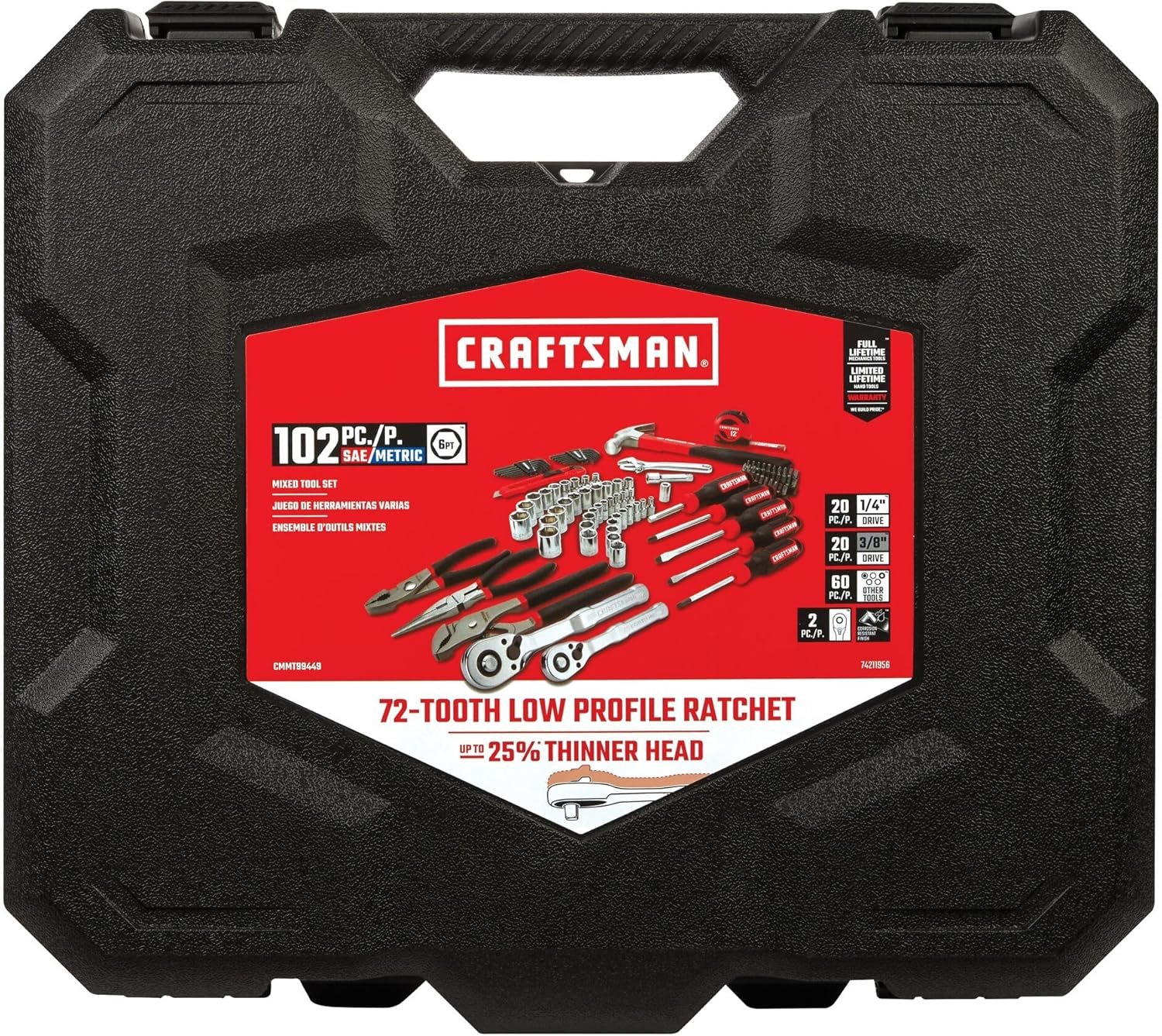 CRAFTSMAN 102-Piece Tool Kit for Home and Car, Durable Hand Tools Set with SAE and Metric Socket Set, Screwdrivers, Wrench, Hammer, Pliers, Knife, Hex Keys, Specialty Bits, Tape Measure (CMMT99449) - Image 6