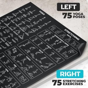 Extra-Large Instructional Yoga Mat with Poses Printed On It – 3X Bigger & 2X Wider than Regular Workout Mats – 150 Illustrated Yoga Poses and Stretches – Wide, Non-Slip, Barefoot Exercise Mat