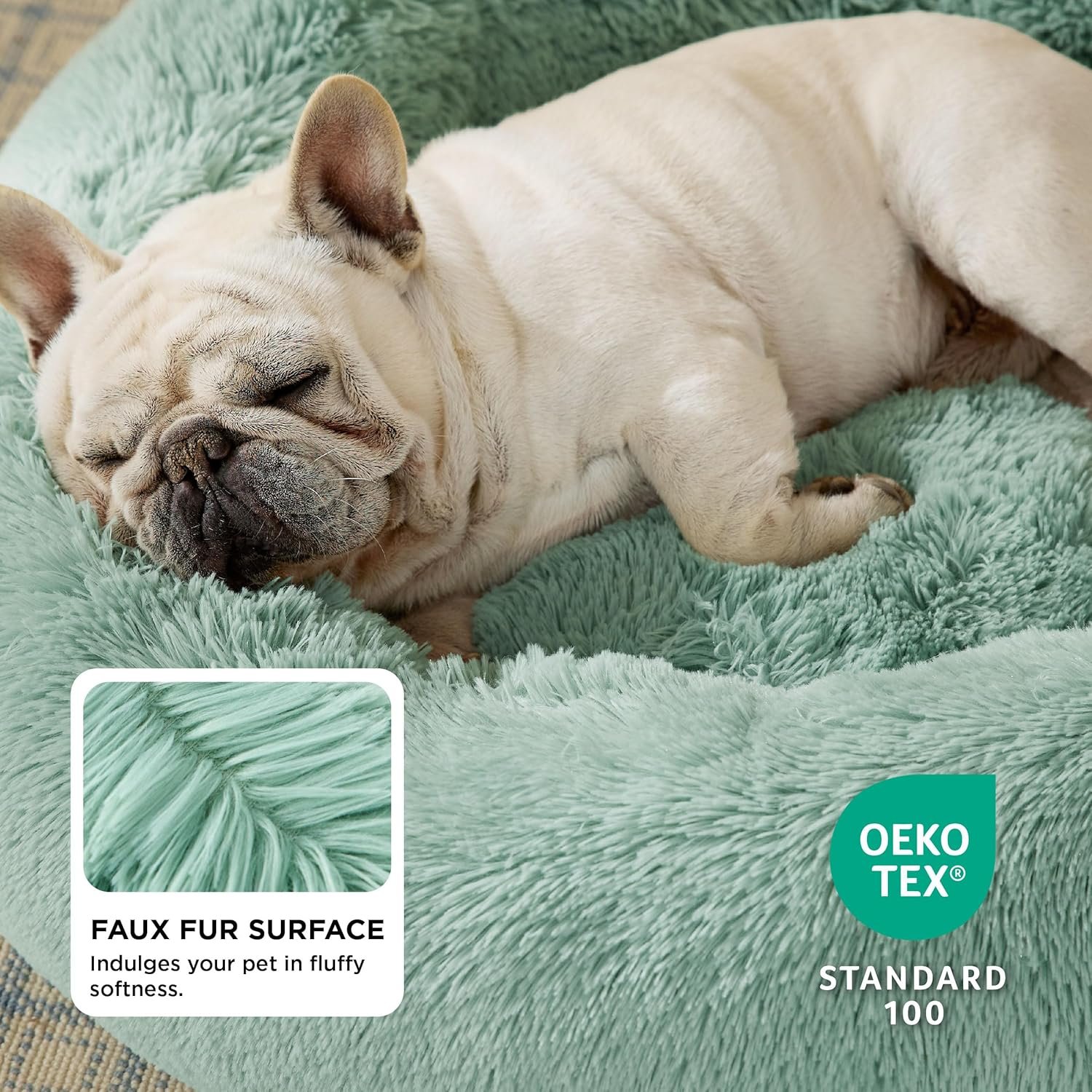Bedsure Calming Dog Bed for Medium Dogs - Donut Washable Medium Pet Bed, 30 inches Anti-Slip Round Fluffy Plush Faux Fur Cat Bed, Fits up to 45 lbs Pets, Apple Green - Image 2