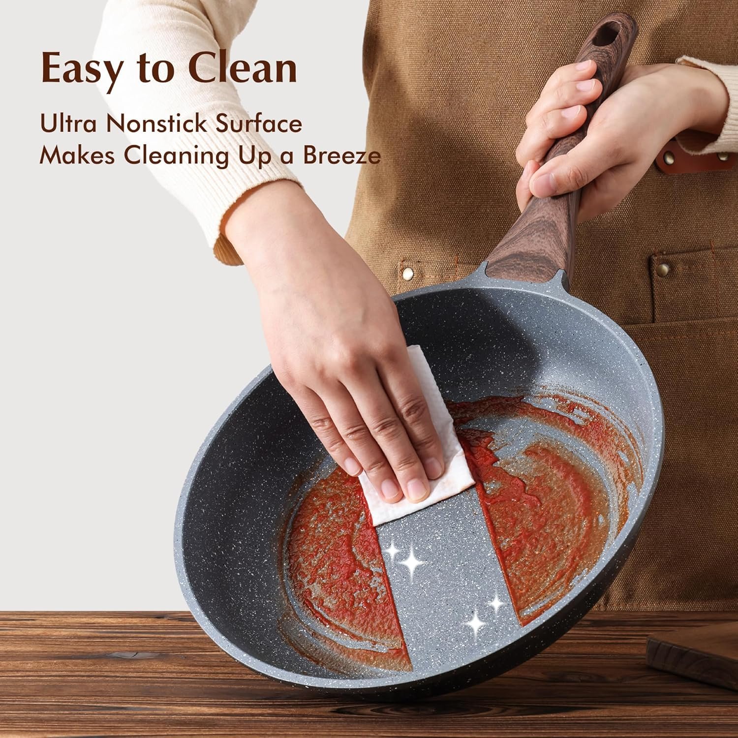 SENSARTE Nonstick Frying Pan Skillets, Swiss Granite Coating Omelette Pans, Healthy Cookware Chef's Pan, Free of Intentionally Added PFOA (9.5+11+12.5 Inch) - Image 3