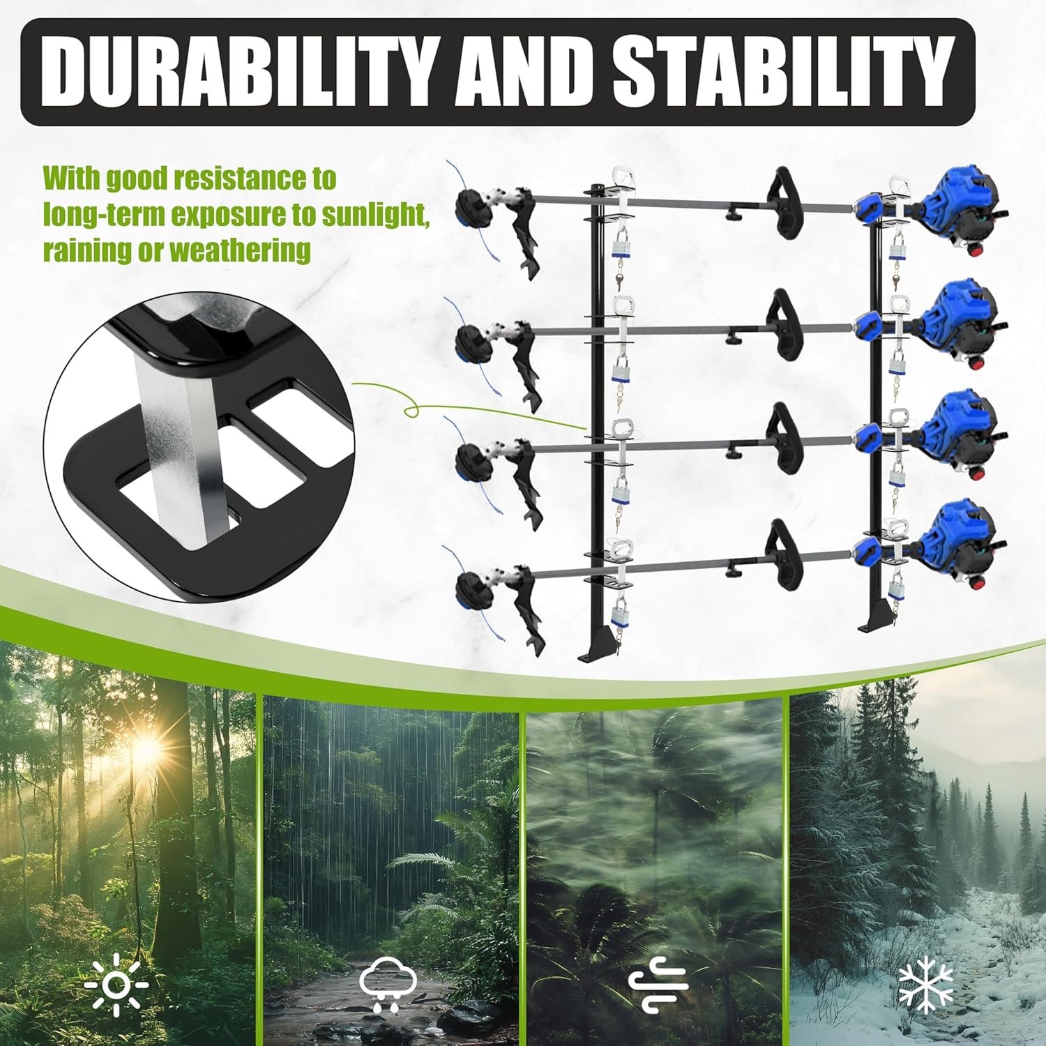 KUAFU 4 Place Trimmer Rack Holds for Landscape Enclosed Trailer and Truck Weed Eater Holder Racks w/4 Locks Utility Lawn Tools Accessories Carrier Mount On - Image 3