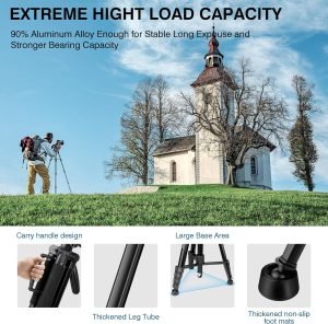 Tripod for Camera, 72″ Tall Camera Tripod Monopod with Remote, Professional Heavy Duty Compact Camera Stand for Phone,DSLR, Spotting Scope, Telescope, Binocular