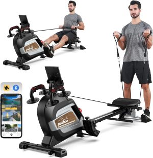Pooboo Magnetic Rowing Machine 360 LB Weight Capacity, folding rower with Combination Strength exercise, Tablet Holder and Comfortable Seat Cushion, Rower for Home Use
